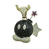 2.0Ct Round Cut Lab-Created Black Moissanite Character Pendant 925 Sterling Silver