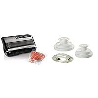 FoodSaver FM5200 2-in-1 Automatic Vacuum Sealer Machine | Silver, 9.3 x 17.6 x 9.6 inches & Regular Sealer and Accessory Hose Wide-Mouth Jar Kit, 9.00 x 6.00 x 4.90 Inches, White