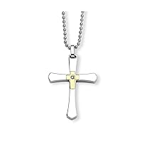 Stainless Steel Polished Engravable Fancy Lobster Closure 14k Gold With Diamond Religious Faith Cross Pendant Necklace 22 Inch Measures 28mm Wide Jewelry Gifts for Women