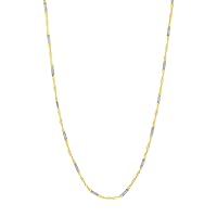 14ct Yellow and White Gold 1.45mm Two tone Flat Station Singapore Chain Necklace Lobster Lock Closure Jewelry for Women - Length Options: 41 46 51