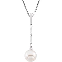 14k White Gold Freshwater Cultured Pearl and .09 Carat Diamond 18 Inch Necklace Jewelry for Women