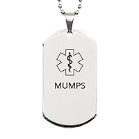Medical Alert Silver Dog Tag, Mumps Awareness, SOS Emergency Health Life Alert ID Engraved Stainless Steel Chain Necklace For Men Women Kids