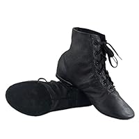 Women’s Leather Practice Dancing Shoes Jazz Boots Soft-soled High Boots, Black (4.5/34)