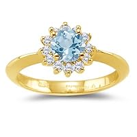 0.36 Cts Diamond & 1.60 Cts Aquamarine Ring in 18K Yellow Gold