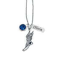 Personalized Track and Field Necklace, Custom Name Engraved Charm & Birthstone Jewelry, Sneaker Pendant, Running Gift for Women, Teen and Girl Runners