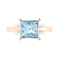 Clara Pucci 2.95ct Princess Cut Solitaire Natural Topaz 4-Prong Classic Designer Statement Ring Solid Real 14k Rose Gold for Women
