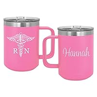 Personalized Laser Engraved Mugs For RN | Registered Nurse Gift | Nurse RN Graduation Mug - Pink - 15 oz