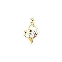 14k Yellow Gold White Gold and Rose Gold Love Heart Pendant Necklace With Hawaiian Flower Jewelry Gifts for Women