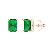 Clara Pucci 1.94cttw Emerald Cut Solitaire Genuine Simulated Green Emerald Pair of Designer Stud Earrings 14k Pink Rose Gold Screw Back