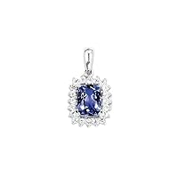 925 Sterling Silver Polished Prong set Open back Fancy cut out back Rhodium Plated White Topaz and Tanzanite Pendant Necklace Jewelry for Women