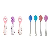 Munchkin Gentle Dip Multistage First Spoon Set for Baby Led Weaning, 3 Pack and Munchkin White Hot Safety Baby Spoons, 4 Pack
