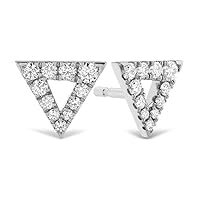 IND CREATION JEWELRY 925 Sterling Silver 0.40Ct Round Created White Diamond Triangle Stud Earring 14k White Gold Finish