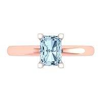 1.1 ct Emerald Cut Solitaire Blue Simulated Diamond Classic Anniversary Promise Engagement ring Solid 18K Rose Gold for Women