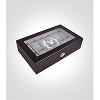 Wooden Watch Collection Box | Ebony Wood Case with Glass Lid | 12 Piece Watch Storage & Custom Engraved Box | Watch Case Organizer with secured Lock | Brown
