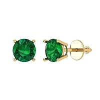 0.9ct Round Cut Solitaire Simulated Emerald Unisex Pair of Stud Earrings 14k Yellow Gold Screw Back conflict free