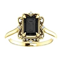 Vintage Inspired 3 CT Emerald Black Onyx Engagement Ring 10K Yellow Gold, Victorian Emerald Black Diamond Ring, Black Antique Ring, Filigree Ring, Diamond Wedding Rings