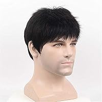 Manly Short Fluffy Straight Real Human Hair Wig,Full Bang None Lace Wig For Men