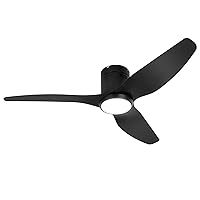 Black Ceiling Fan with Light Remote 52in 6Speed Silent Reversible Motor 3CCT Dimmable LED Flush Mount Low Profile Fan Timer Memory Function Modern Plastic Blade Vacation Mode Indoor Outdoor