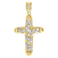 10k Two tone Gold Mens Princess Cut CZ Cubic Zirconia Simulated Diamond Religious Cross Charm Pendant Necklace Jewelry for Men