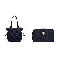 Vera Bradley Glenna Satchel Purse, Classic Navy-Recycled Cotton Turnlock Wallet with RFID Protection, Classic Navy-Recycled Cotton