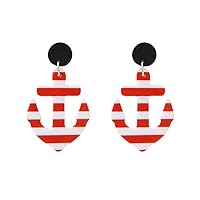 Acrylic Anchor Dangle Earrings for Women Girls Nautical Marine Statement Charms Drop Dangling Round Stud Earring Fashion Lightweight Ocean Sea Navy Theme Jewelry Red White Striped