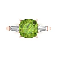 3.6 ct Cushion Baguette cut 3 stone Solitaire W/Accent Natural Peridot Anniversary Promise Engagement ring 18K Rose Gold