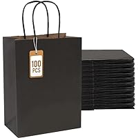 PAICUIKE Black Paper Gift Bags With Handle, 100Pcs 8.3x4.3x10.6 inch Medium Gift Bags Shopping Bags in Bulk for Grocery, Party, Gifts & Merchandise