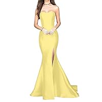 Women's Mermaid High Slit Backless Long Prom Gowns, Pale Yellow, 2
