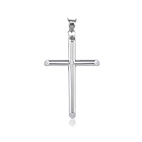 Gemstone Jewellery 14K White Gold Finish Cross Pendant - Polished Plain Crucifix Necklace Charm Men Women