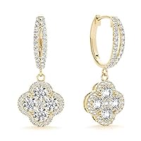 The Diamond Deal 18kt White Gold Womens Dangling Floral Cluster VS Diamond Earrings 1.1 Cttw