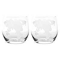 BESTOYARD Globe Whiskey Glasses, 2pcs Novelty Drink Glasses Rum Rocks Glasses Cocktail Cups Etched Globe Map Cups World Map Wine Glasses for Home Bar