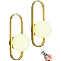 Globe Gold Wall Sconces Set of 2 Battery Operated with Remote,Indoor No Wiring Dimmable Wall Lights Fixture,Modern Wirelss Glass Wall Lighting Brass Wall Lamp for Bedroom Living Room Bathroom