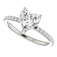 10K Solid White Gold Handmade Engagement Ring 3 CT Heart Cut Moissanite Diamond Solitaire Wedding/Bridal Ring for Women/Her, Awesome Ring for Women