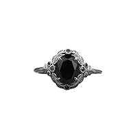2 CT Oval Cut Black Onyx Wedding Ring Vintage Art deco Floral Ring for Her rose flower Ring jewelry Beautiful gold ring Gift for valentine day