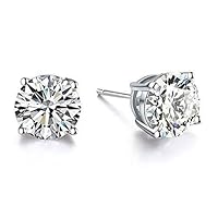 ANGEL SALES 2.00 Ctw Round Cut White Diamond Stud Earrings For Girls & Women's 14K White Gold Finish With 925 Sterling Silver