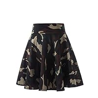 High Waist Pleated Skirt for Womens Camouflage Print Pencil Skirts Midi Long Shirring Skirts Ladies A-Line Casual Skort