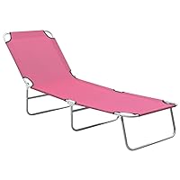 vidaXL Portable Folding Sun Lounger, Pink - Adjustable Backrest, Oxford Fabric, and Powder-Coated Steel Frame - Ideal for Garden or Beach Relaxation