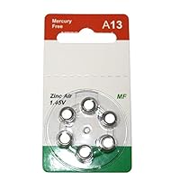 Hearing Aid Battery,1.4v,Size 13,Zinc Air Batteries A13(6 dial Pack)