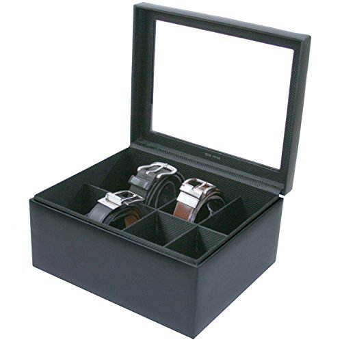 Belt Box Storage Organizer Black Leather XL Compartments for 8
