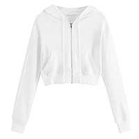 Hoodie Sweatshirt Ladies Solid Color Long-Sleeved Drawstring Zipper Pocket Shirt Hooded Sweatshirt Top
