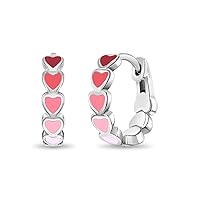 925 Sterling Silver Tiny Enamel Heart Huggie Hoop Earrings For Girls - Small Multicolored Heart Themed Hoops For Sweet Little Girls - Lovely Enamel Heart Earrings For Girls