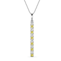 Alternating Round Natural Diamond & Yellow Diamond 0.33 ctw Vertical Pendant Necklace 14K Gold