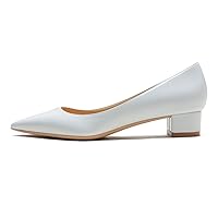 Women Pointed-Toe Chunky Heel Pumps Classic Patent Leather Slip on Pump Shoes