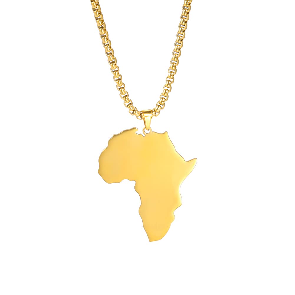 EUEAVAN Africa Map Pendant Necklace Stainless Steel Map of Africa Country Pendant Necklace for Men Women Boys Girls
