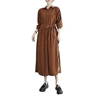 Autumn Winter Corduroy Long Sleeve Solid Color Vintage Dresses for Women Casual Loose Elegant Dress Femme Clothing