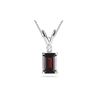 January Birthstone - Diamond Accented Garnet Solitaire Pendant AAA Emerald Shape in 14K White Gold Available from 7x5mm - 14x10mm