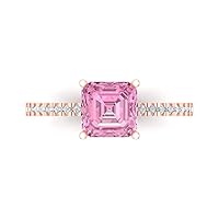 1.63ct Asscher Cut Solitaire with Accent Pink Simulated Diamond designer Modern Statement Ring Real Solid 14k Rose Gold