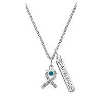 Silvertone Scroll Ribbon with Crystal Silvertone Fearless Bar Charm Necklace, 23