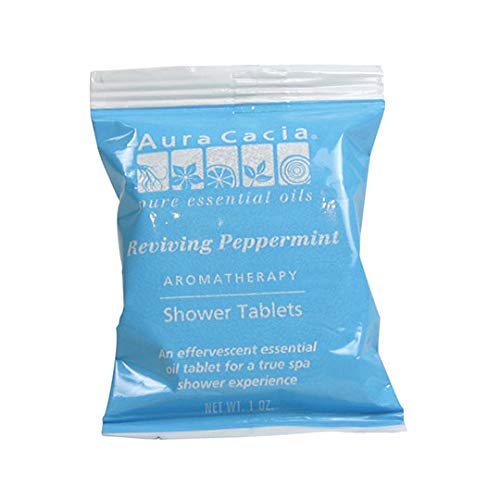 Aura Cacia Reviving Peppermint Aromatherapy Shower Tablets | Contains 3 Individually Wrapped 1 oz. Tablets