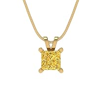 Clara Pucci 0.45ct Princess Cut Canary Yellow Simulated diamond Gem Solitaire Pendant With 18